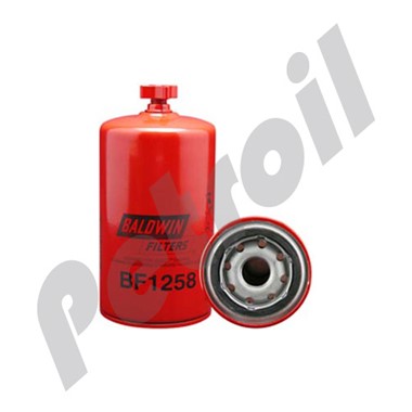 BF1258 Filtro Combustible Sep/Agua Baldwin Roscado c/Drenaje  Cummins 3413084 Case 335341A1 Napa 3407 FS1001 P551001 3340