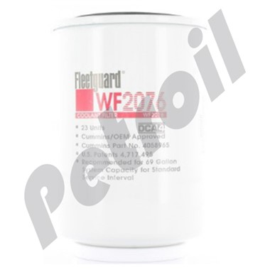 WF2076 Filtro Refrigerante Fleetguard Roscado Cummins 4058965  BW5076 P552076 LFW4075 WS10058